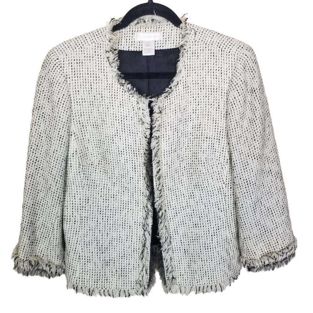 White House Black Market Womens Fringe Tweed Blazer Size 10 Career Corp Office